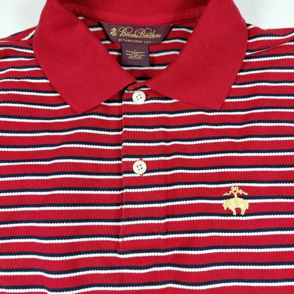 Brooks Brothers Mens Large Red White Blue Striped Performance Knit Polo Shirt - Picture 4 of 10